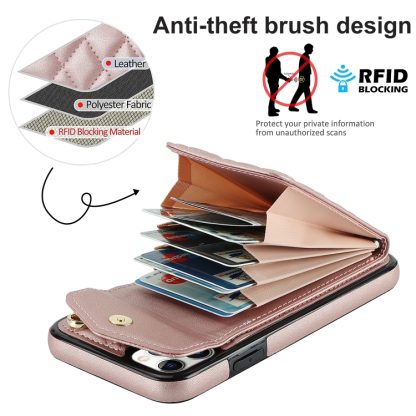 For iPhone 11 Pro Rhombic Texture Card Bag Phone Case with Long Lanyard(Rose Gold) - Image 4