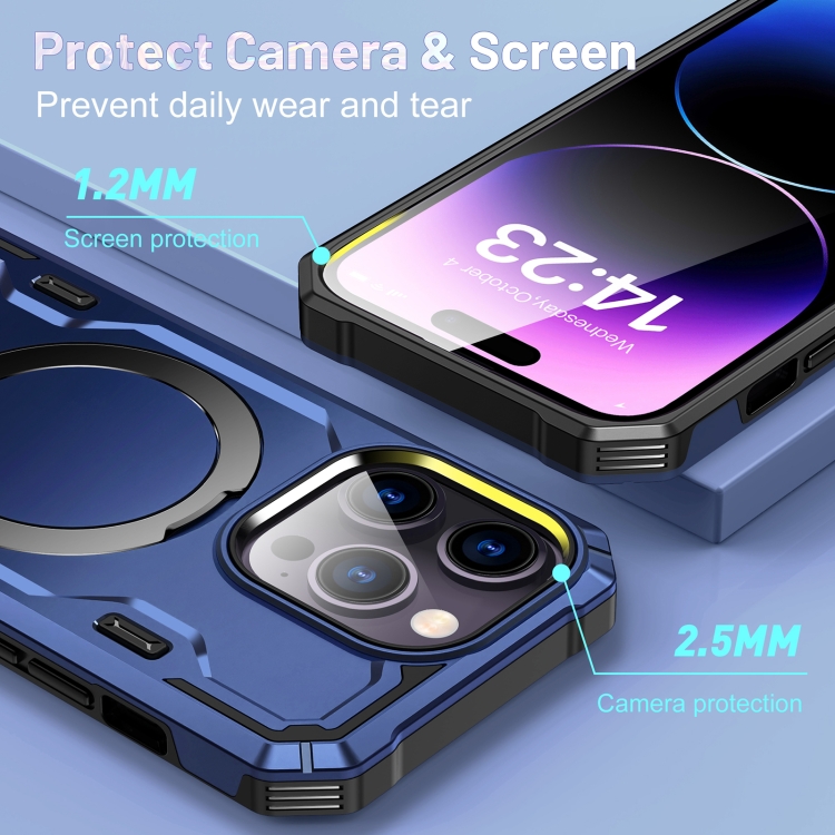 For iPhone 14 / 13 Patronus MagSafe Magnetic Holder Phone Case(Navy Blue) - Image 3