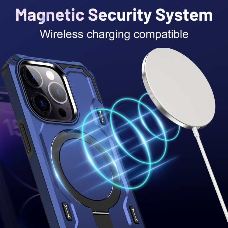 For iPhone 14 / 13 Patronus MagSafe Magnetic Holder Phone Case(Navy Blue) - Image 4