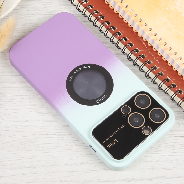 For iPhone 14 Plus Gradient Silicone Shockproof Magsafe Phone Case with Lens Film(White Purple) - Image 4