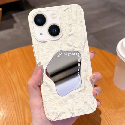 For iPhone 14 Embossed Rock Texture Mirror TPU Phone Case(Milk White)