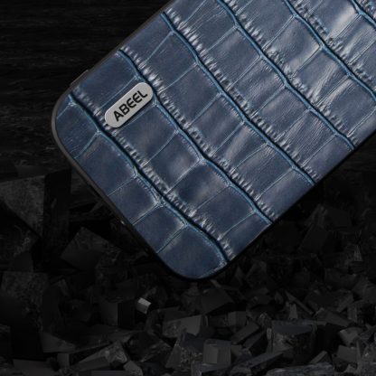 For iPhone 14 Pro ABEEL Crocodile Texture Genuine Leather Phone Case(Blue) - Image 3