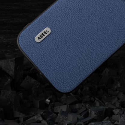 For iPhone 14 Pro ABEEL Genuine Leather + PC Litchi Texture Phone Case(Blue) - Image 3