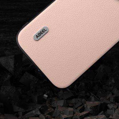 For iPhone 14 ABEEL Genuine Leather + PC Litchi Texture Phone Case(Pink Gold) - Image 3