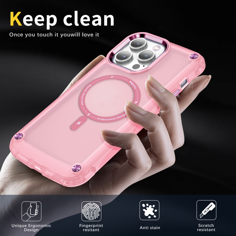 For iPhone 14 Skin Feel TPU + PC MagSafe Magnetic Phone Case(Transparent Pink) - Image 2