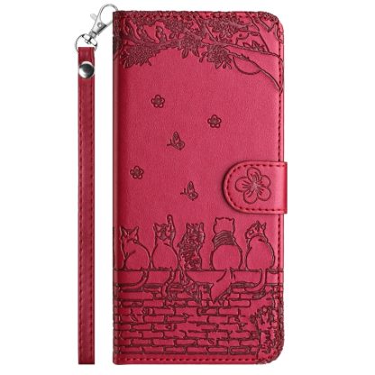 For iPhone 13 Pro Cat Embossing Pattern Leather Phone Case with Lanyard(Red) - Image 2