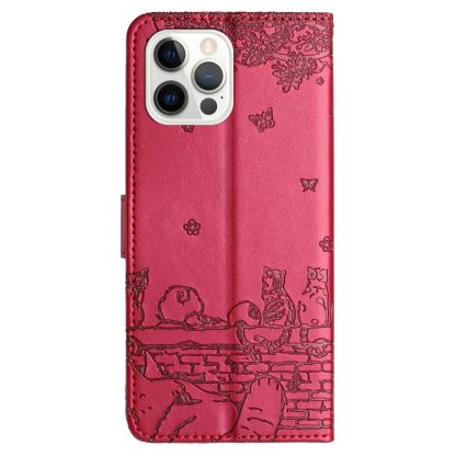 For iPhone 13 Pro Cat Embossing Pattern Leather Phone Case with Lanyard(Red) - Image 3