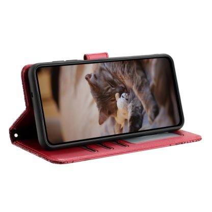 For iPhone 13 Pro Cat Embossing Pattern Leather Phone Case with Lanyard(Red) - Image 4