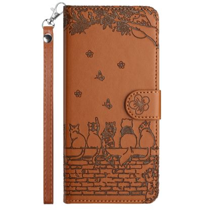 For iPhone 15 Cat Embossing Pattern Leather Phone Case with Lanyard(Brown) - Image 2