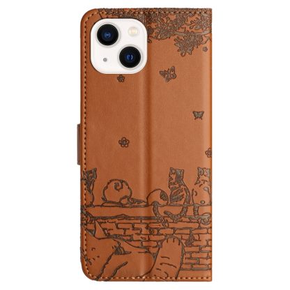 For iPhone 15 Cat Embossing Pattern Leather Phone Case with Lanyard(Brown) - Image 3