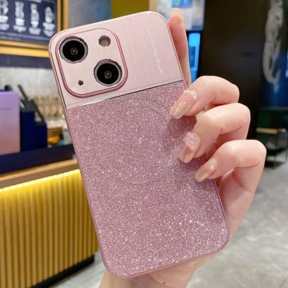 For iPhone 14 Magsafe Magnetic Metallic Glitter Powder Shockproof Phone Case(Pink)