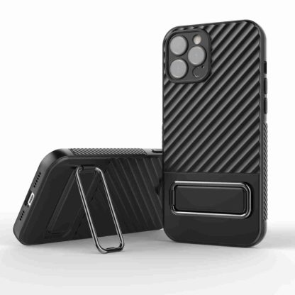 For iPhone 12 Pro Max Wavy Textured Phone Case(Black)