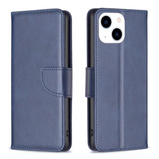 For iPhone 15 Lambskin Texture Pure Color Flip Leather Phone Case(Blue)