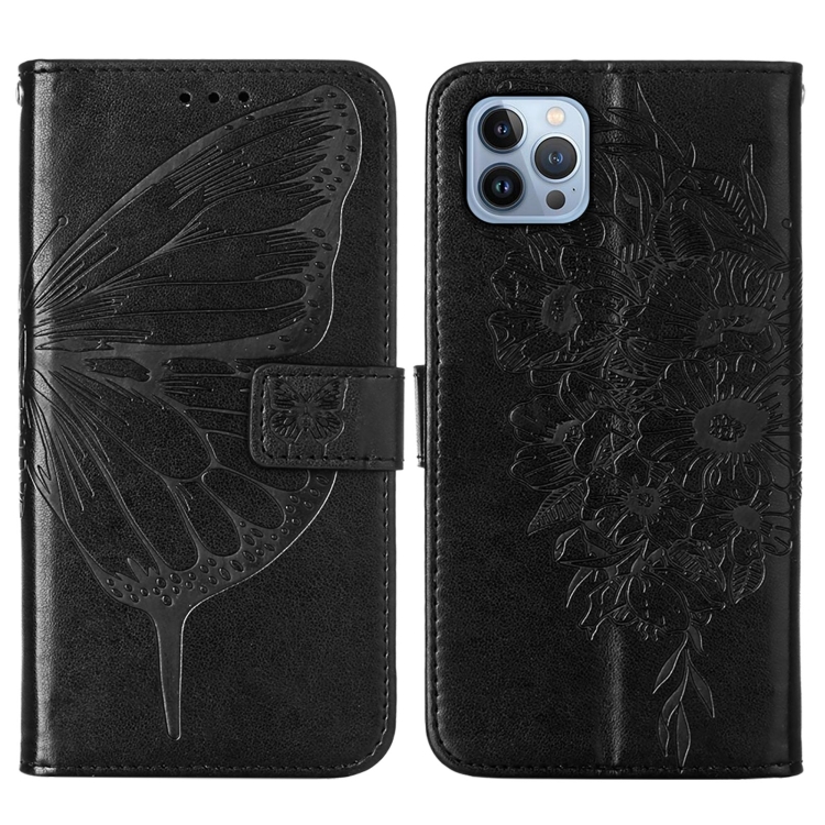 For iPhone 15 Plus Embossed Butterfly Leather Phone Case(Black) - Image 2