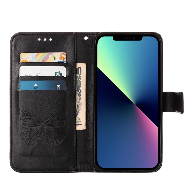 For iPhone 15 Plus Embossed Butterfly Leather Phone Case(Black) - Image 3