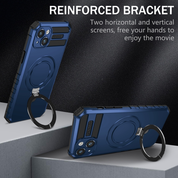 For iPhone 15 MagSafe Magnetic Holder Phone Case(Blue) - Image 3