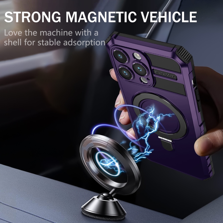 For iPhone 14 Pro MagSafe Magnetic Holder Phone Case(Purple) - Image 2