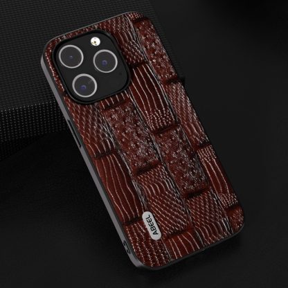 For iPhone 15 ABEEL Genuine Leather Mahjong Pattern Black Edge Phone Case(Brown) - Image 2