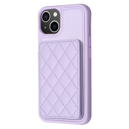 For iPhone 14 / 13 BF25 Square Plaid Card Bag Holder Phone Case(Purple) - Image 2