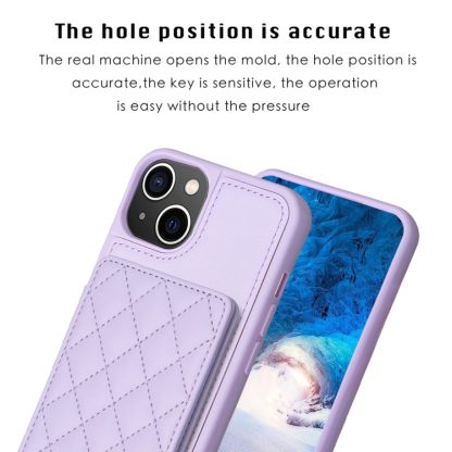 For iPhone 14 / 13 BF25 Square Plaid Card Bag Holder Phone Case(Purple) - Image 3