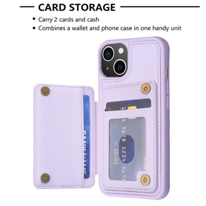 For iPhone 14 / 13 BF25 Square Plaid Card Bag Holder Phone Case(Purple) - Image 4