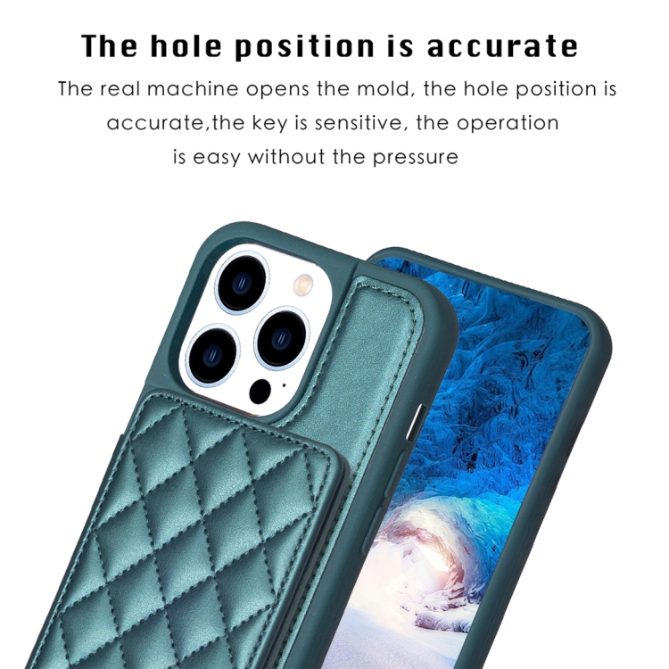 For iPhone 14 Pro Max BF25 Square Plaid Card Bag Holder Phone Case(Green) - Image 3