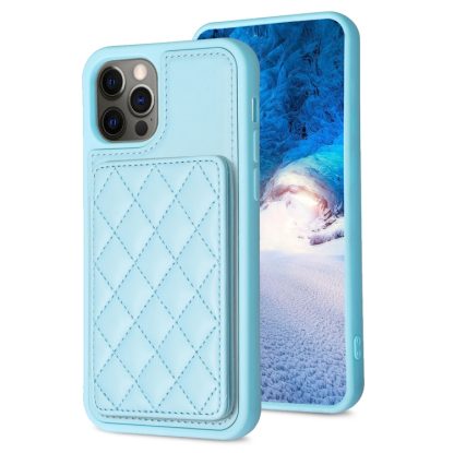 For iPhone 12 / 12 Pro BF25 Square Plaid Card Bag Holder Phone Case(Blue)