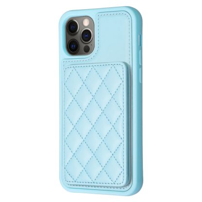 For iPhone 12 / 12 Pro BF25 Square Plaid Card Bag Holder Phone Case(Blue) - Image 2