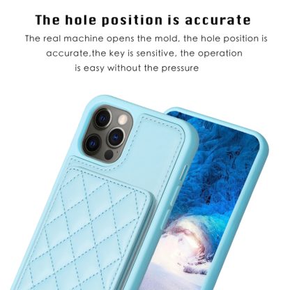 For iPhone 12 / 12 Pro BF25 Square Plaid Card Bag Holder Phone Case(Blue) - Image 3