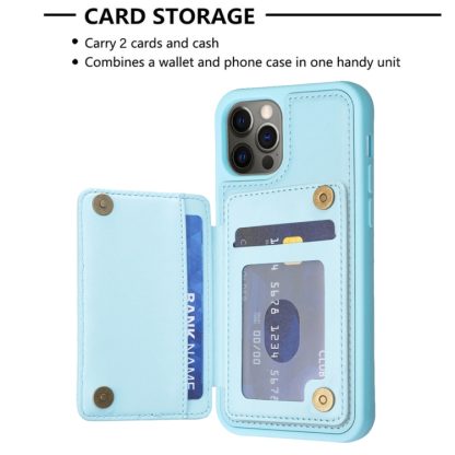 For iPhone 12 / 12 Pro BF25 Square Plaid Card Bag Holder Phone Case(Blue) - Image 4