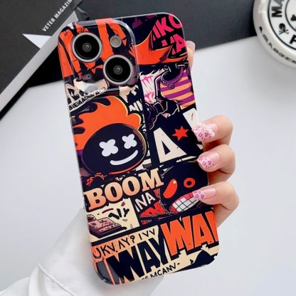 For iPhone 14 Painted Pattern Precise Hole PC Phone Case(Orange Comics)