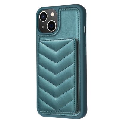 For iPhone 14 Plus BF26 Wave Pattern Card Bag Holder Phone Case(Green) - Image 2