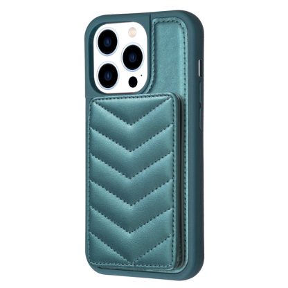 For iPhone 13 Pro Max BF26 Wave Pattern Card Bag Holder Phone Case(Green) - Image 2