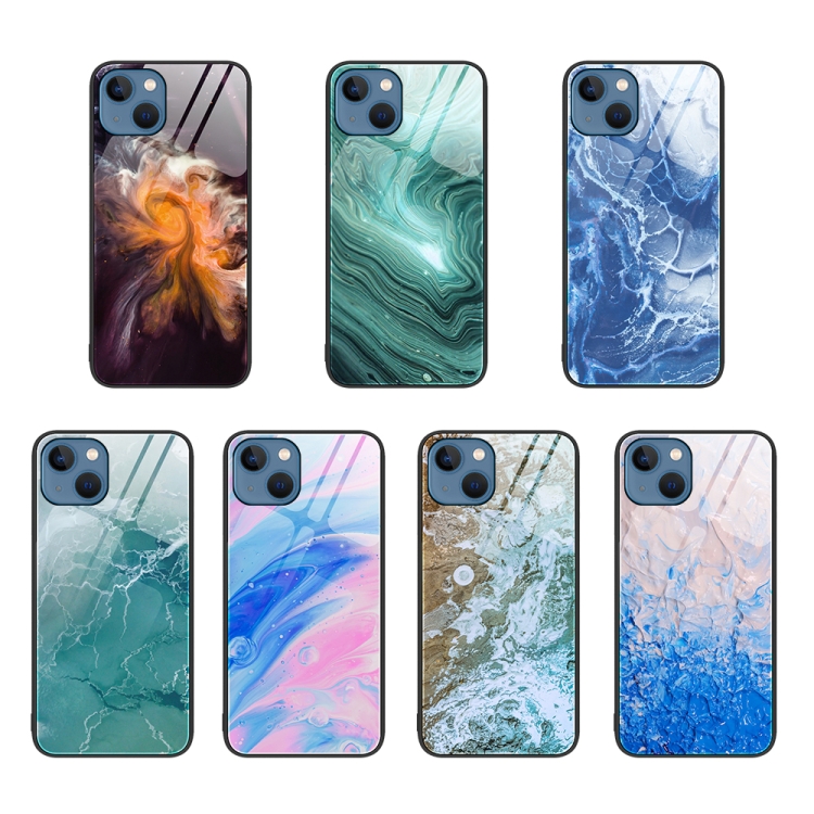For iPhone 15 Marble Pattern Glass Protective Phone Case(Green Ocean) - Image 2