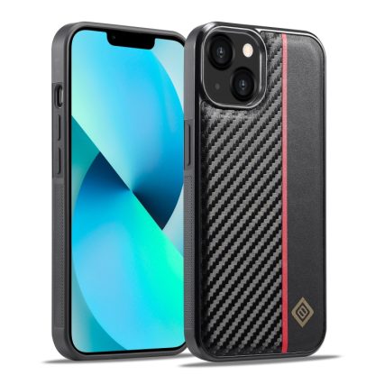 For iPhone 14 Plus LC.IMEEKE 3 in 1 Carbon Fiber Texture Shockproof Phone Case(Black)