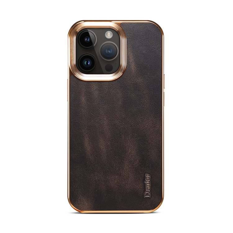 For iPhone 14 Pro Denior Oil Wax Cowhide Plating Phone Case(Black) - Image 2