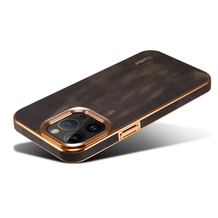 For iPhone 14 Pro Denior Oil Wax Cowhide Plating Phone Case(Black) - Image 3
