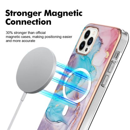 For iPhone 13 Pro Max Marble Pattern Dual-side IMD Magsafe TPU Phone Case(Blue Marble) - Image 2