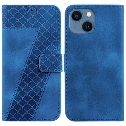 For iPhone 14 7-shaped Embossed Leather Phone Case(Blue)