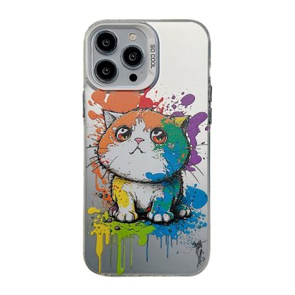 For iPhone 13 Pro Max Cute Animal Pattern Series PC + TPU Phone Case(Looking Up Fat Cat)