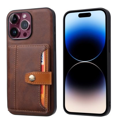 For iPhone 15 Pro Calfskin Card Slot TPU + PU Phone Case(Brown)