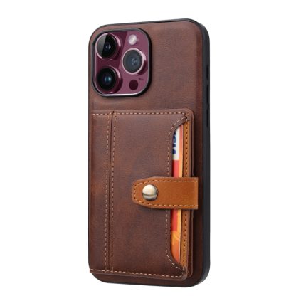 For iPhone 15 Pro Calfskin Card Slot TPU + PU Phone Case(Brown) - Image 2