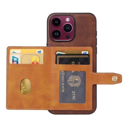 For iPhone 15 Pro Calfskin Card Slot TPU + PU Phone Case(Brown) - Image 4