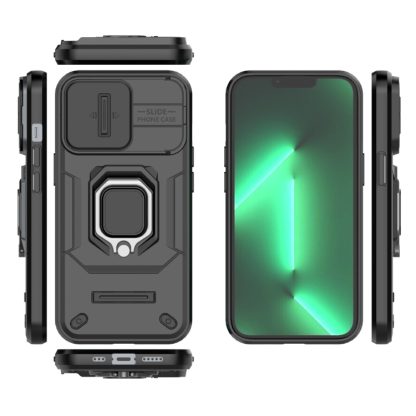 For iPhone 13 Pro Sliding Camshield TPU + PC Shockproof Phone Case with Holder(Black) - Image 2