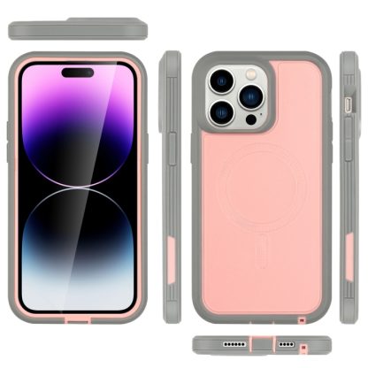 For iPhone 14 Defender Series XT MagSafe Magnetic PC + TPU Shockproof Phone Case(Pink+Grey) - Image 2