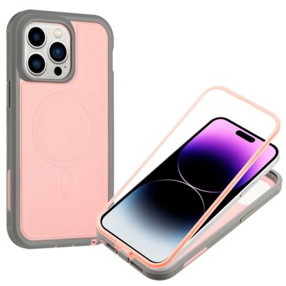 For iPhone 14 Defender Series XT MagSafe Magnetic PC + TPU Shockproof Phone Case(Pink+Grey) - Image 3