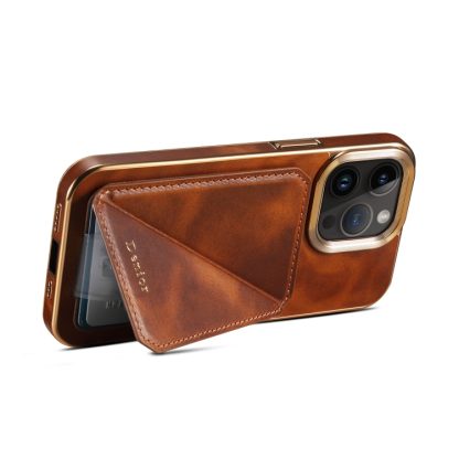 For iPhone 14 Pro Denior Oil Wax Leather Electroplating Card Slot Holder Phone Case(Brown) - Image 4