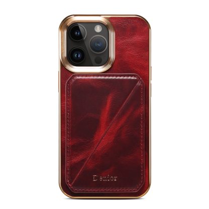 For iPhone 15 Denior Oil Wax Leather Electroplating Card Slot Holder Phone Case(Red) - Image 2