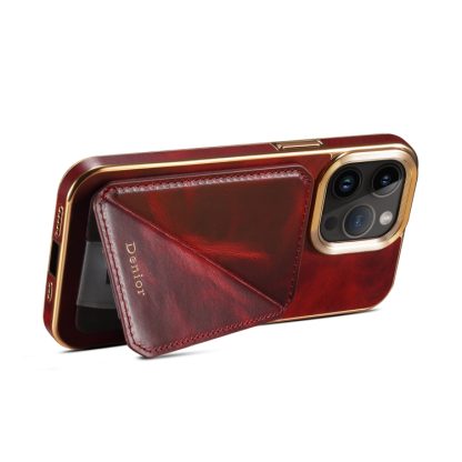 For iPhone 15 Denior Oil Wax Leather Electroplating Card Slot Holder Phone Case(Red) - Image 4