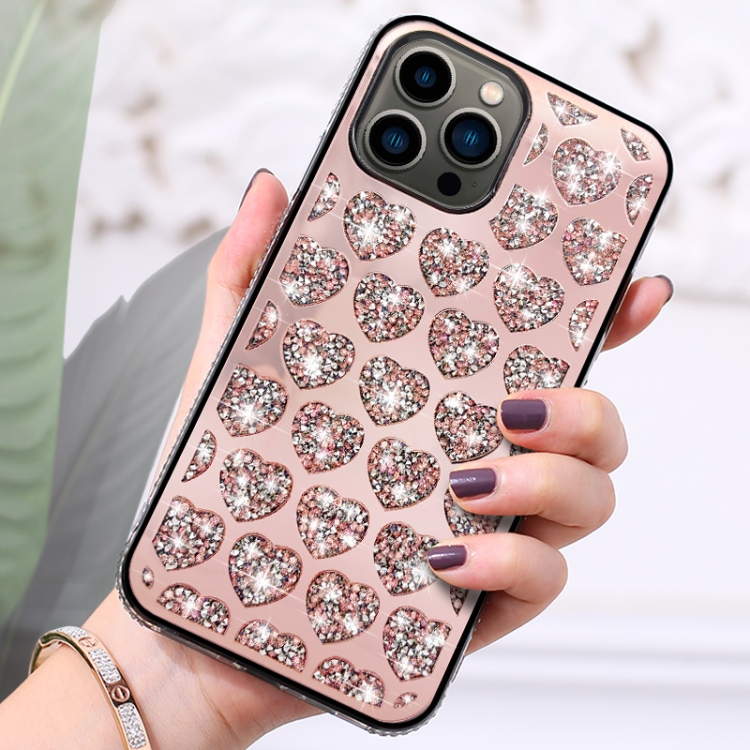 For iPhone 14 Love Hearts Diamond Mirror TPU Phone Case(Rose Gold) - Image 2